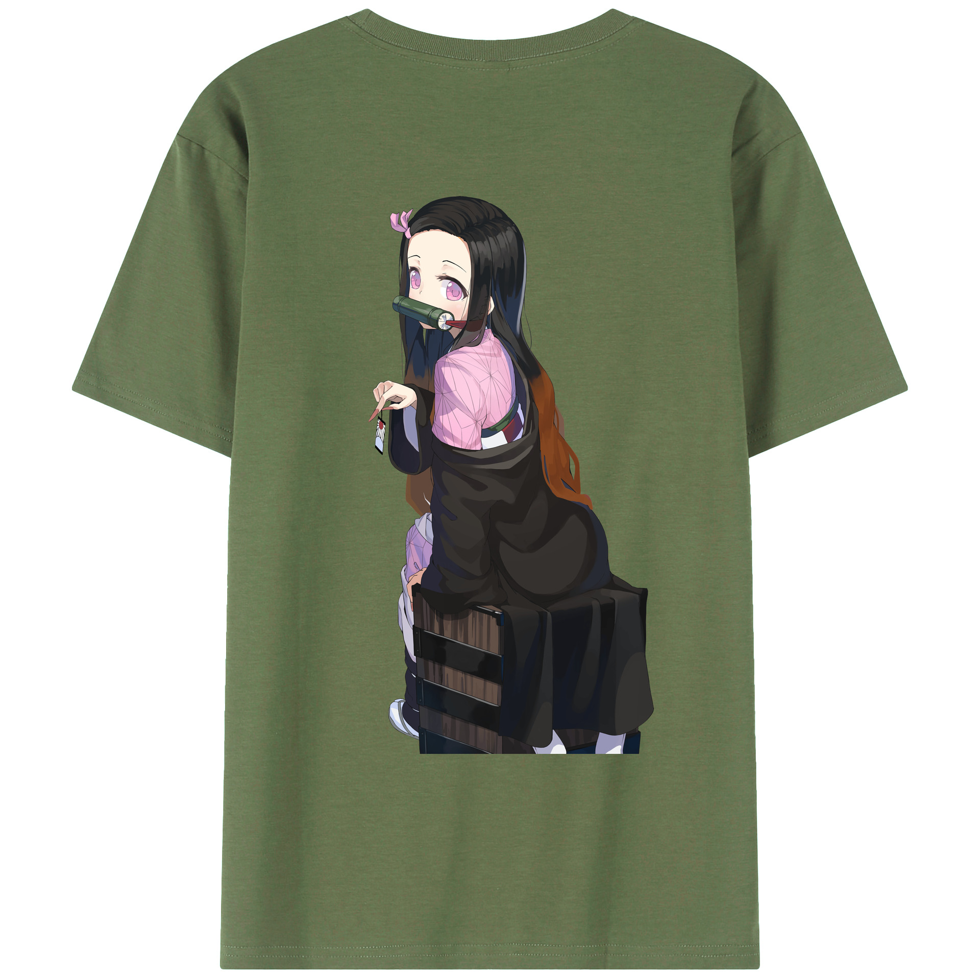 （画像用） 鬼滅の刃（きめつのやいば）竈門 禰󠄀豆子／かまど ねずこ Kamado Nezuko 綿100％ メンズ半袖Tシャツ（バックプリント） 通気性